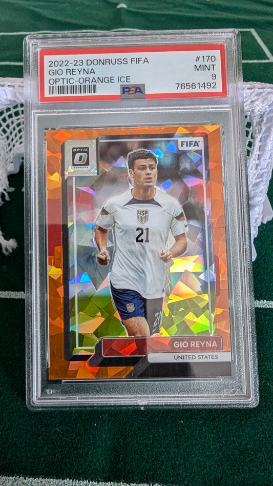 Donruss FIFA Gio Reyna Optic Orange Ice Prizm PSA 9