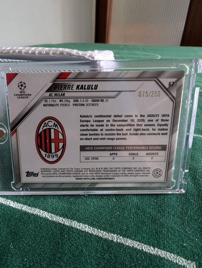 2022 Topps Chrome Pierre Kalulu #075/250 AC Milan Purple Mini Diamond RC