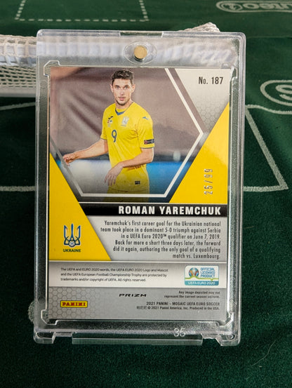 2021 Mosaic UEFA Euro 2020 Blue Circles Prizm /99 Roman Yaremchuk #187 Rookie RC