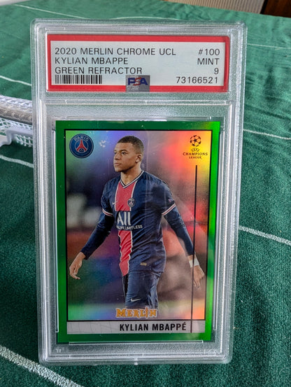 2020 Topps Merlin Chrome Ucl Kylian Mbappe Green Refractor /99 PSA 9 Mint